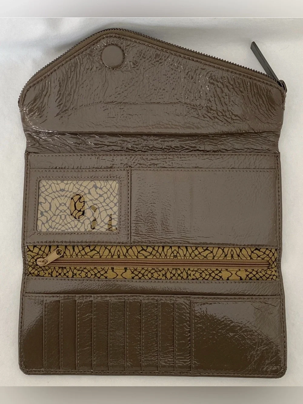 Hobo International GLAZED TAUPE LEATHER CLUTCH WALLET BAG Purse VGC